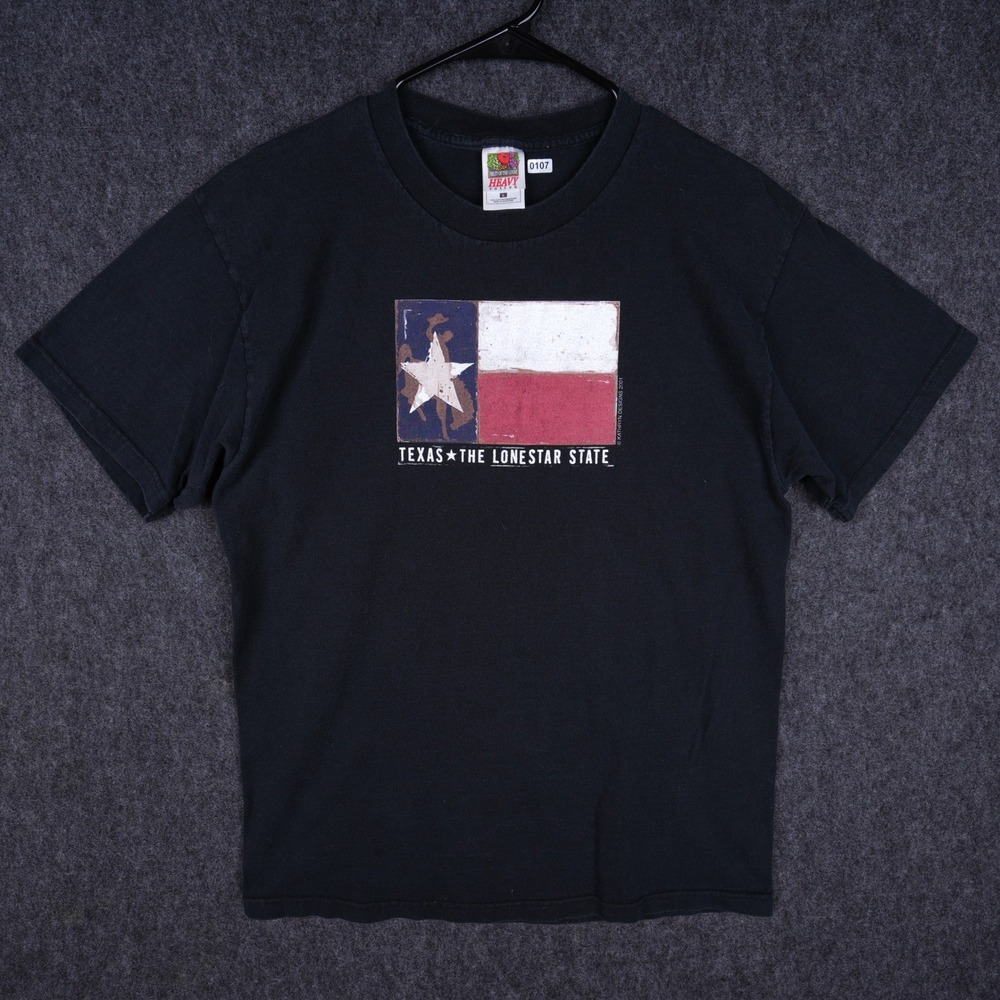 VTG 2001 Fruit of the Loom Texas Lone Star State T-Shirt Mens L Black Excellent